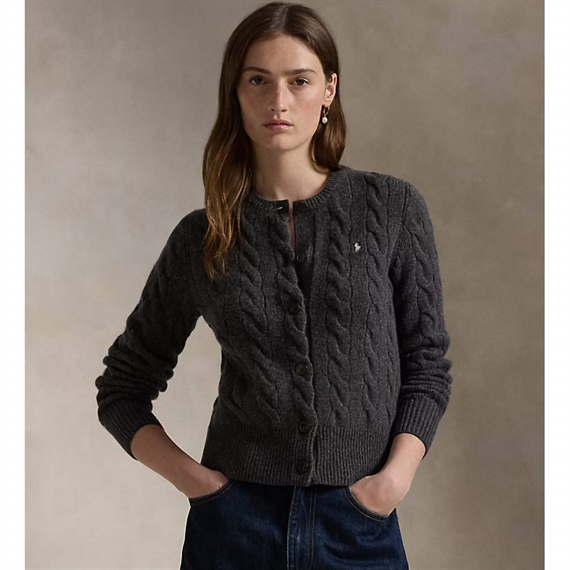 Polo Ralph Lauren Cable-Knit Wool-Cashmere Cardigan, Stadium Grey Heather